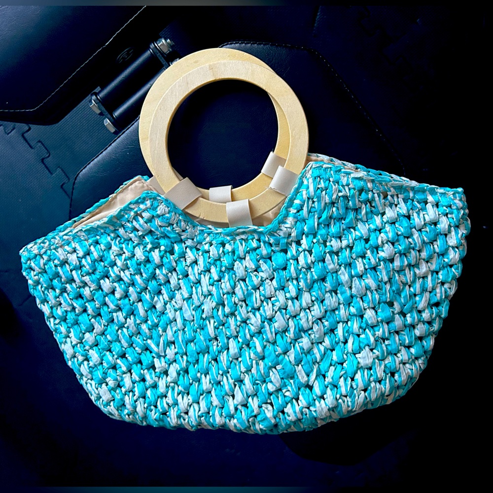SHEIN / Color Block Ring Handle Straw Bag
